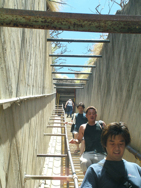 Visitors walked down on the 2nd sets of stairs on Diamond Head Trail